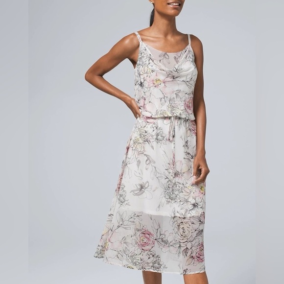 White House Black Market size Small White Floral Blouson Dress Wedding Party - Picture 1 of 10